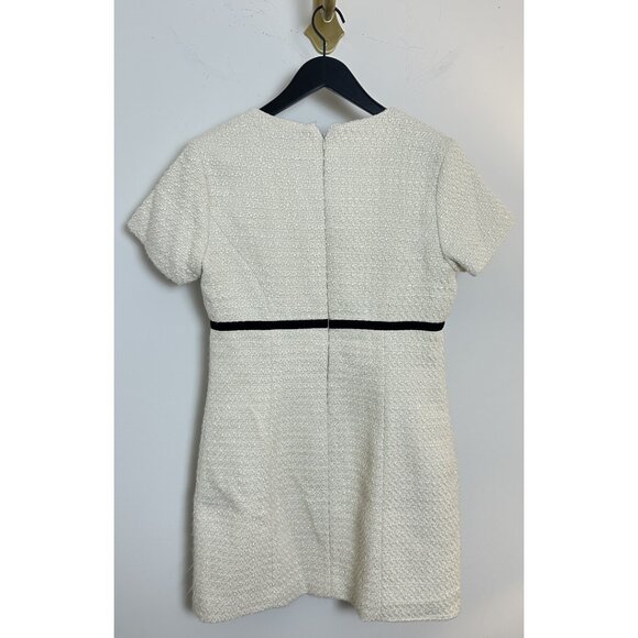 FRENCH CONNECTION Velvet Bow Short Sleeve Bouclé Minidress in Cream/ Black - Picture 7 of 11